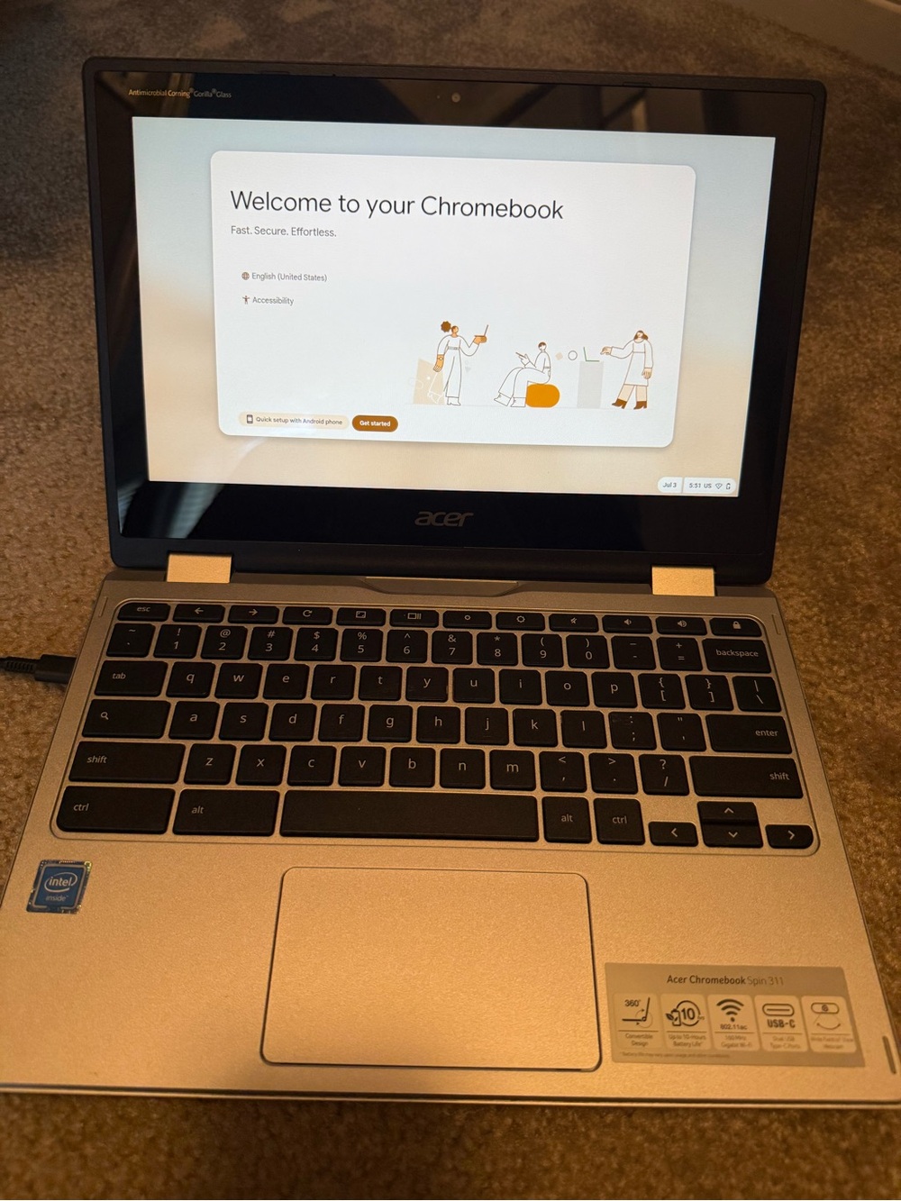 Acer Chromebook Spin 311 Two-Tone Silver and Black Convertible Laptop
